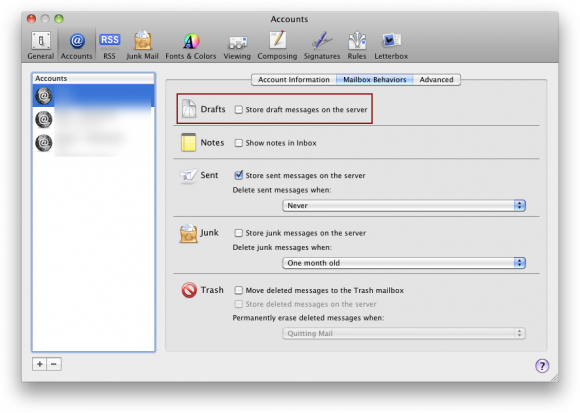 Apple Mail IMAP draft messages