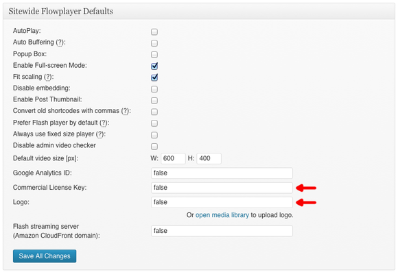 fv flowplayer enter license key