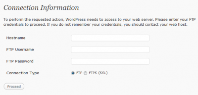 wordpres connection information