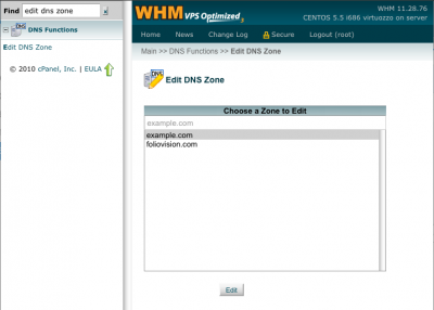 whm select dns zone