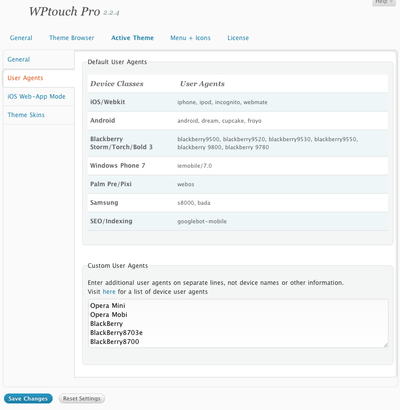 WP Touch Pro user agents