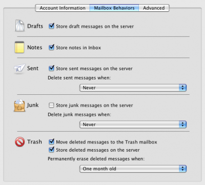 apple mail account mailbox behaviors