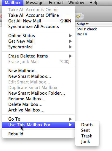 Apple Mail mailbox functions for IMAP