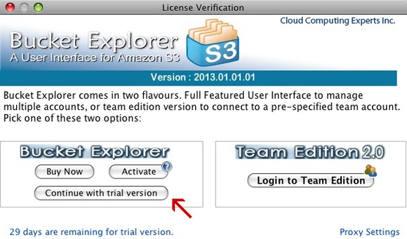 Bucket Explorer license verification