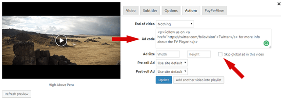 Adding a custom ad with a video in FV Player