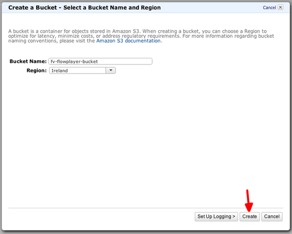 amazon s3 create bucket dialog