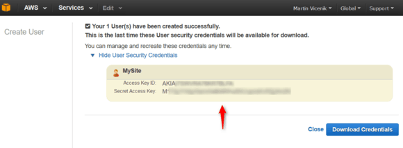 amazon iam show user security credentials