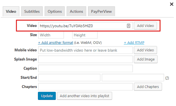 Adding a YouTube video with FV Player's shortcode editor
