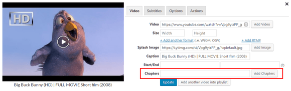Adding VTT chapters via shortcode editor