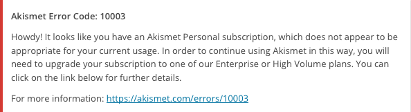 akismet usage warning