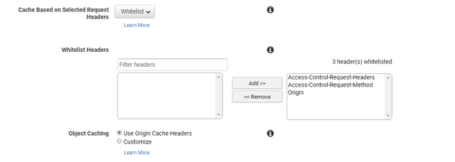 Whitelisting Request Headers in AWS CloudFront settings