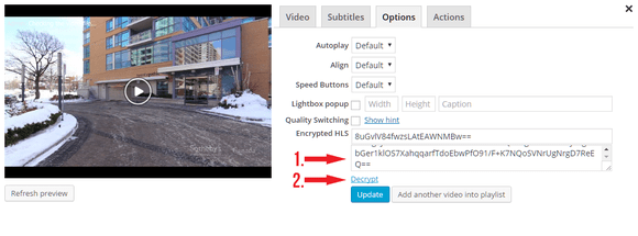 Encrypted HLS in the shortcode editor