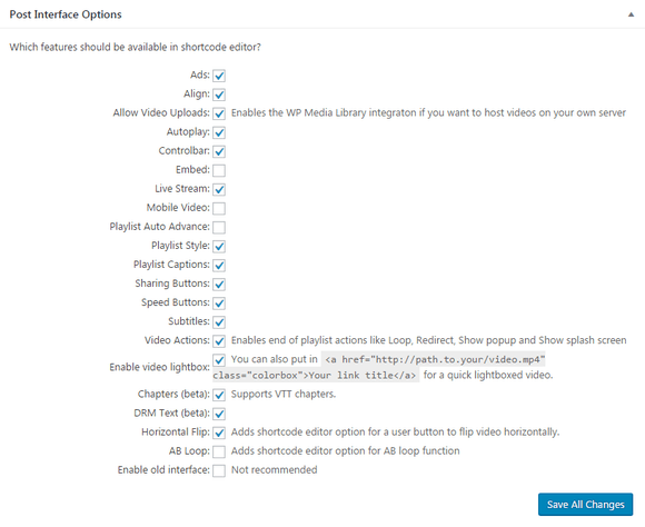 FV Player's Post Interface Options