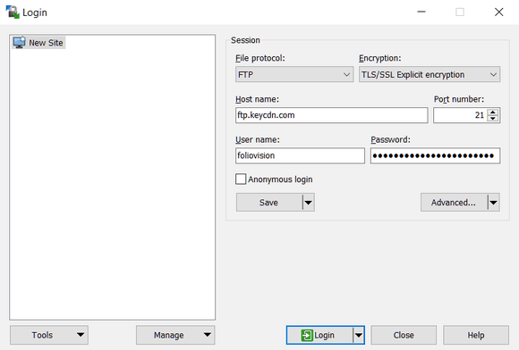 Logging into KeyCDN FTP with WinSCP