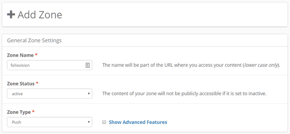 Creating a new Push zone