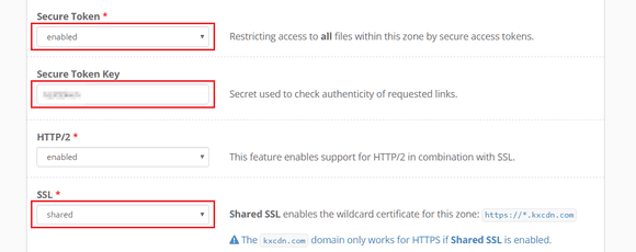 KeyCDN Push zone security options