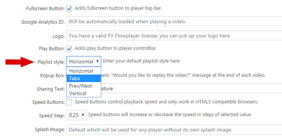 The default playlist style setting for FV Player