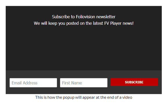 Preview of the email subscription form in FV Player settings
