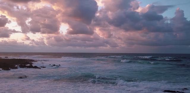 Pink sunset above sea on Lanzarote, Spain