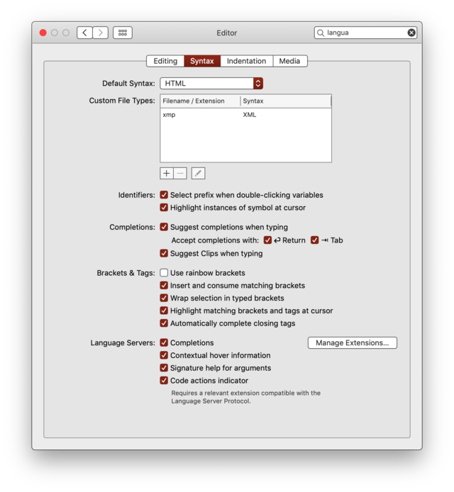 Nova Preferences to set up XMP code highlighting